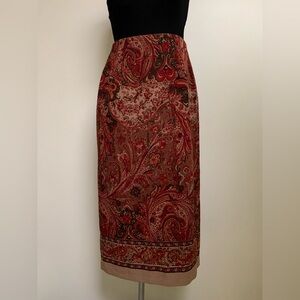 Briggs New York Skirt-Rust Green Tan Paisley Print-Polyester Spandex Blend-8R